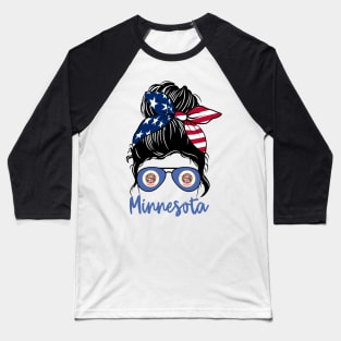 Minnesota girl Messy bun , American Girl , Minnesota Flag Baseball T-Shirt